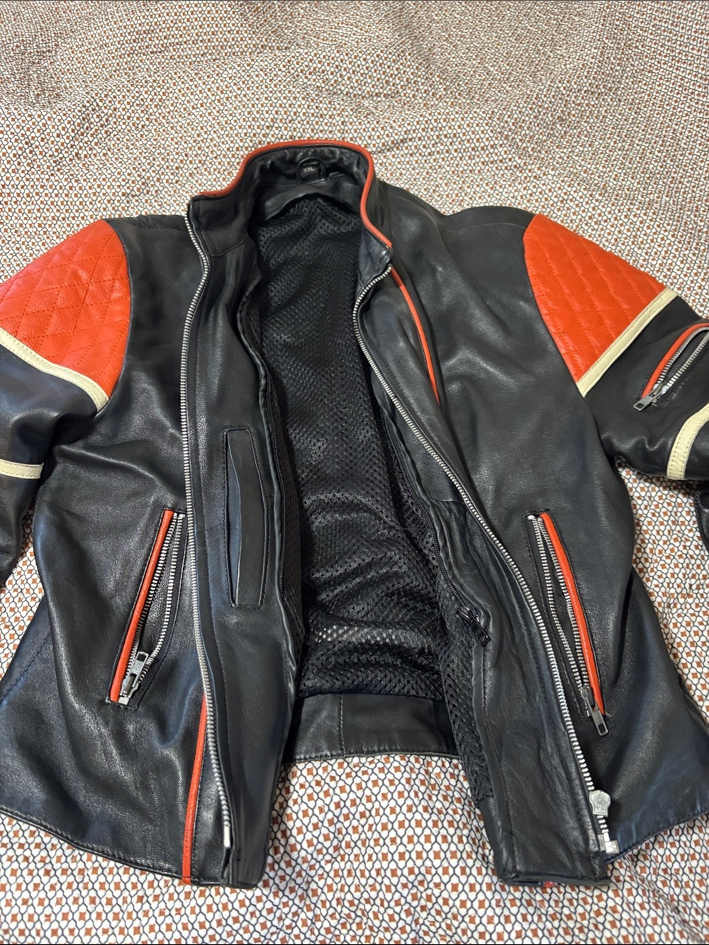 Black Leather Jacket with Mesh Lining
